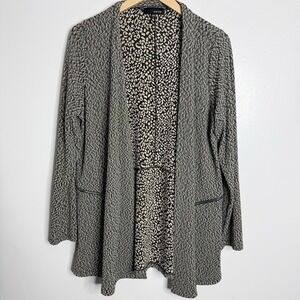 Sun Kim Open‎ Front Leopard Cardigan Large Zipper Detail Workwear Casual Modest
